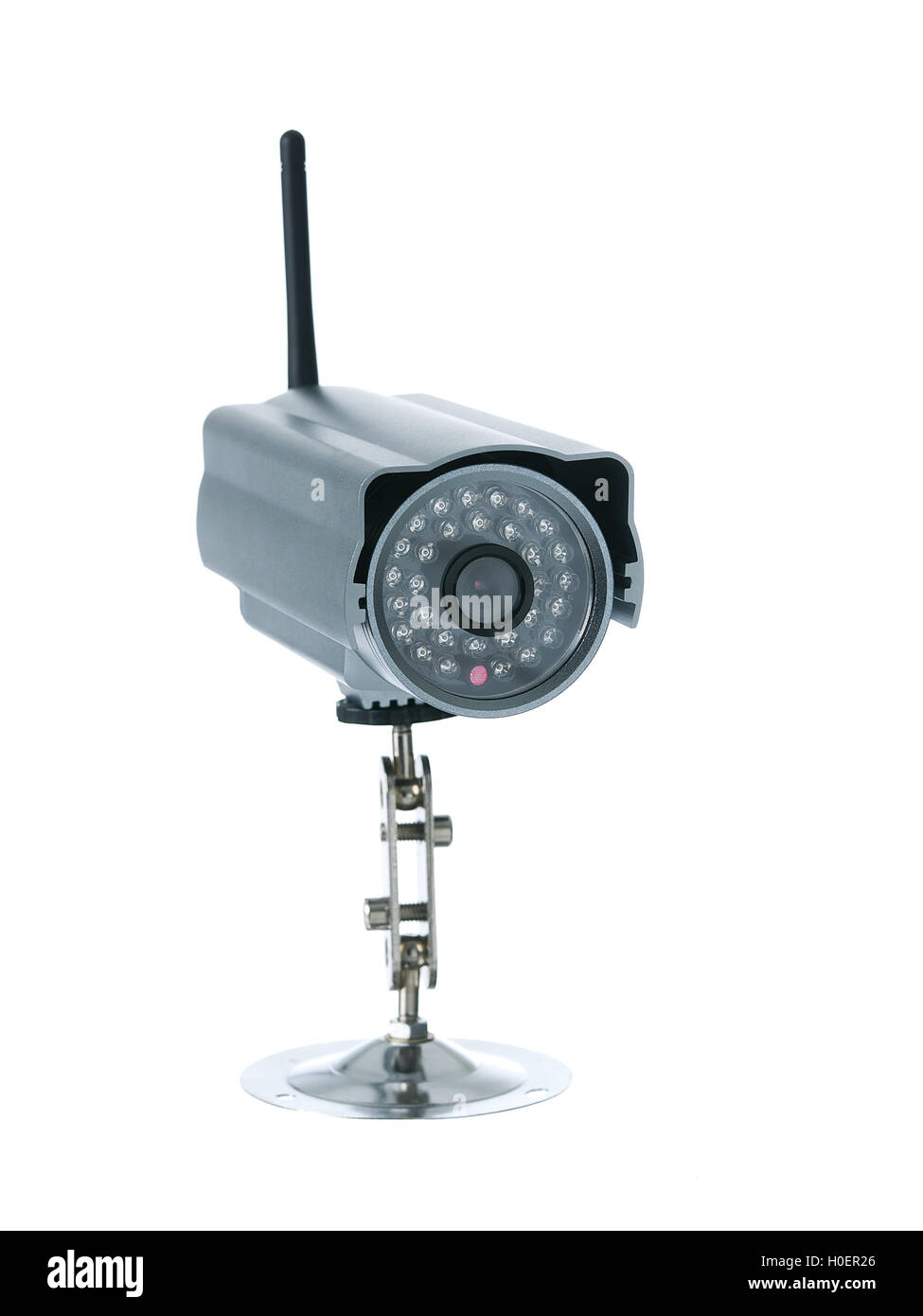 Drahtlose Überwachungskamera isoliert auf weißem Hintergrund Stockfoto
