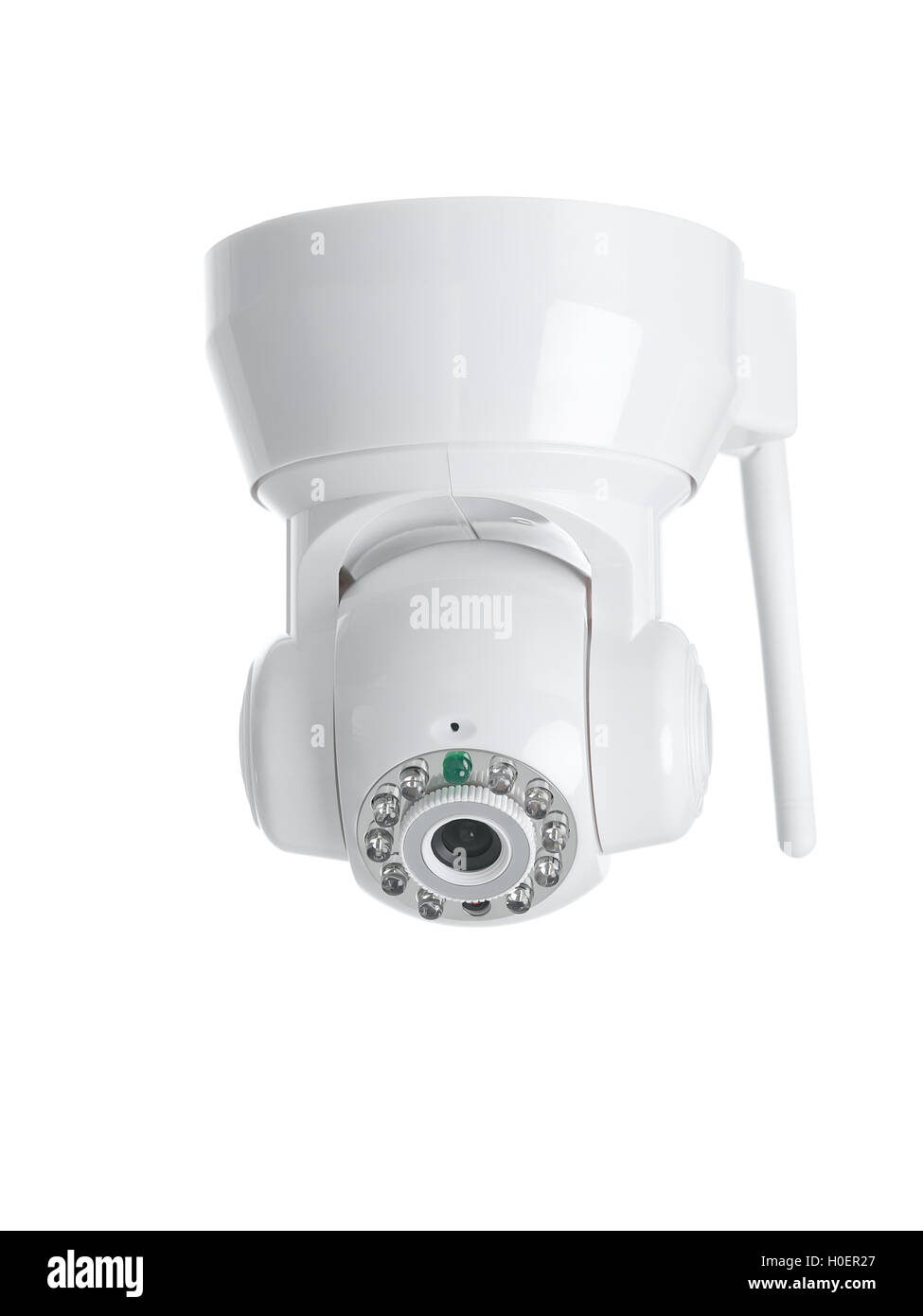 Drahtlose Überwachungskamera isoliert auf weißem Hintergrund Stockfoto