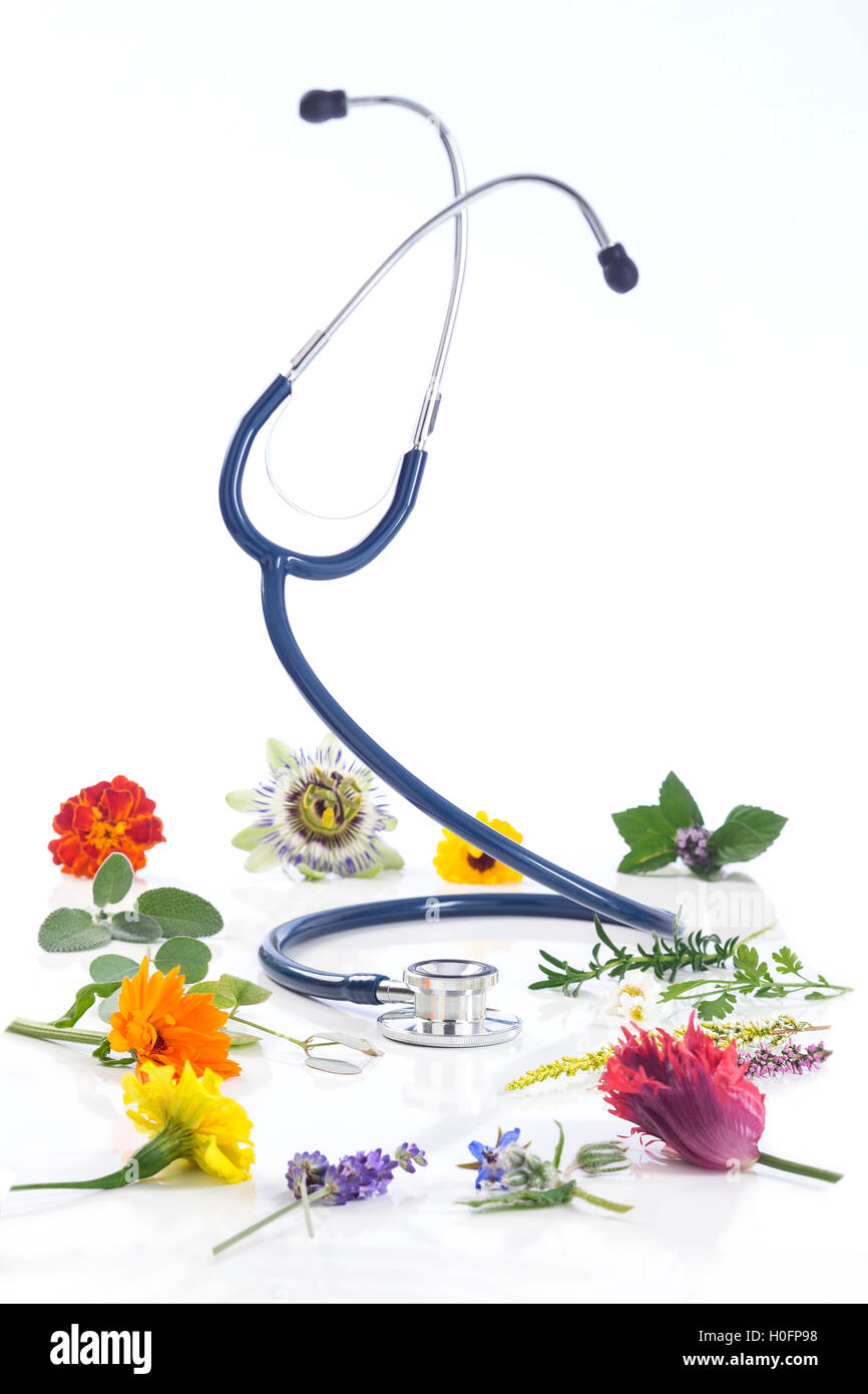 Alternative Medizin Kräuter und Stethoskop Stockfoto