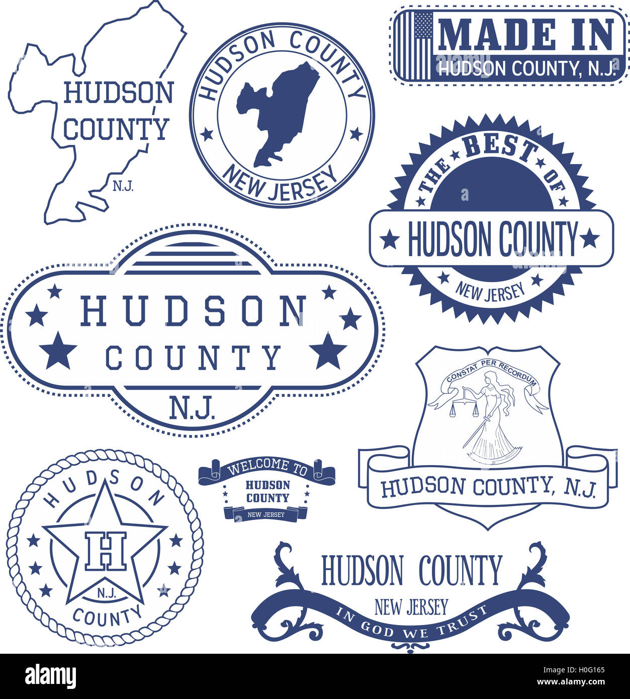 Hudson County, New Jersey. Satz von generischen Marken und Zeichen. Stockfoto