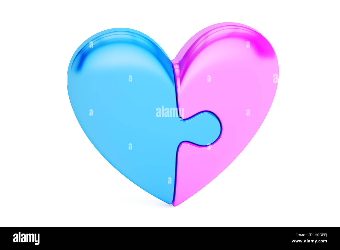 Puzzle Herzen, Liebe Konzept. 3D-Rendering isoliert auf weißem Hintergrund Stockfoto