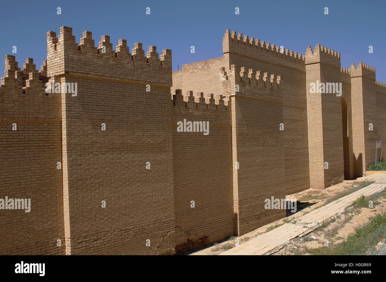 Restaurierten Mauern des alten Babylon, Irak. Stockfoto