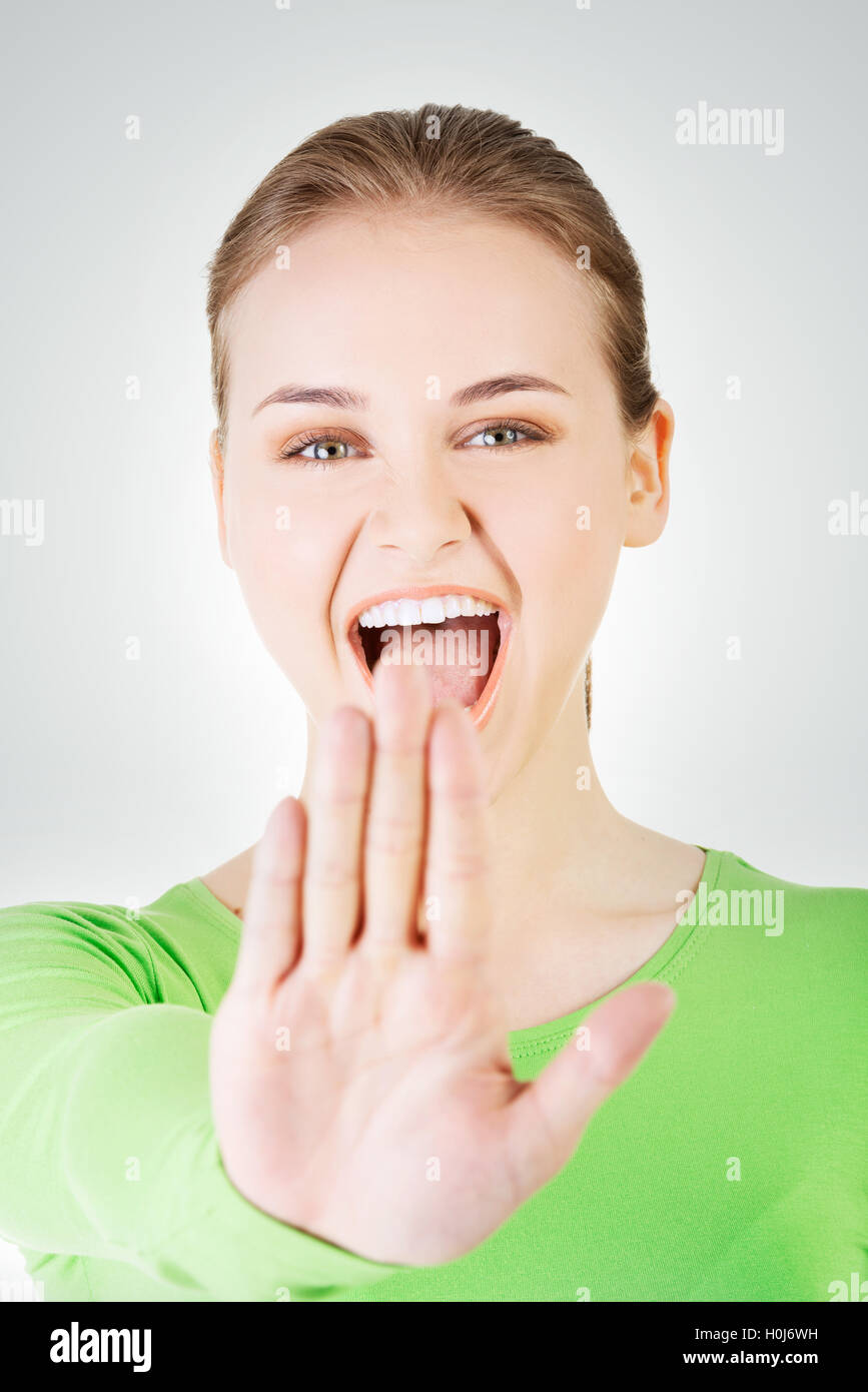 Halten Sie, stoppen Sie Geste Stockfoto