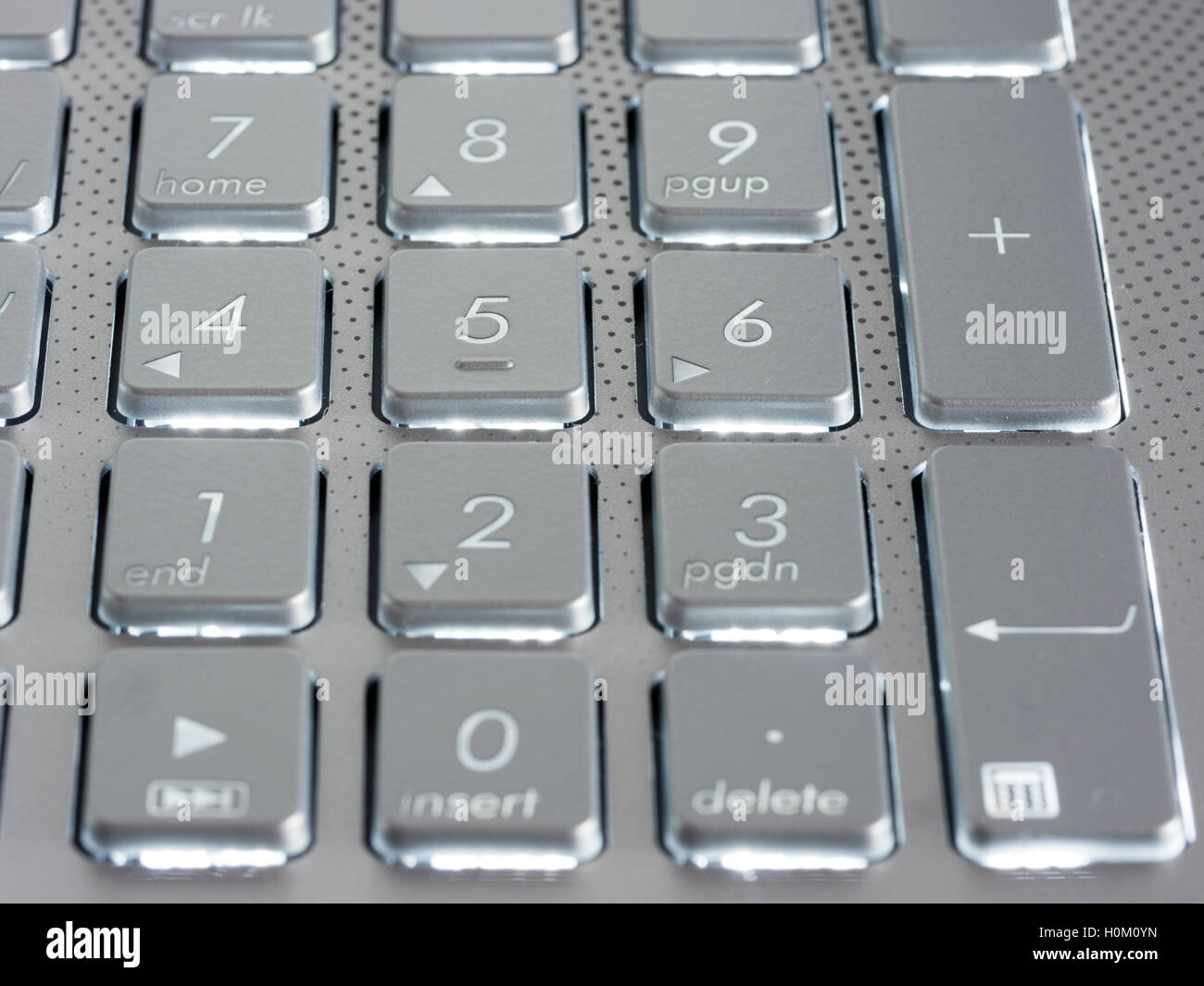Zifferntasten auf Silber Tastatur Laptop Stockfoto