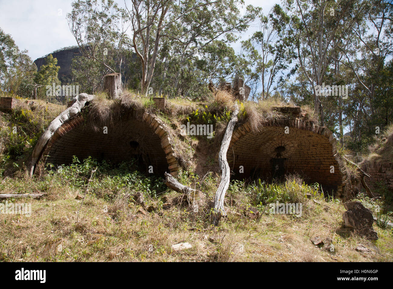 Überreste der Ölschiefer-Industrie gegründet auf Newnes (1906) jetzt in der Wollemi Nationalpark NSW Australia aufgenommen Stockfoto