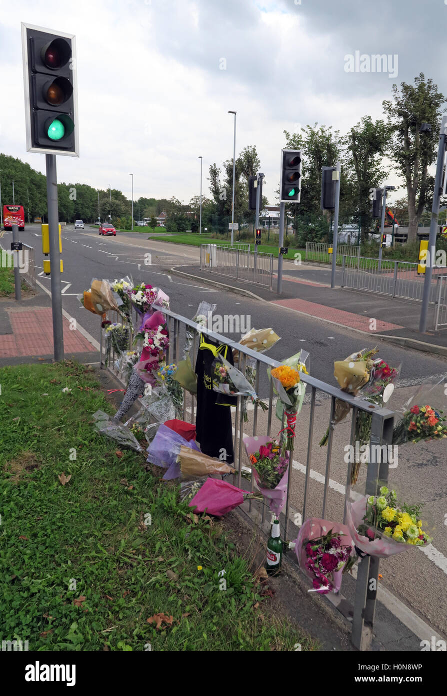 Unfall an einer Pelican Crossing, Howley, Warrington, Cheshire, England UK Stockfoto