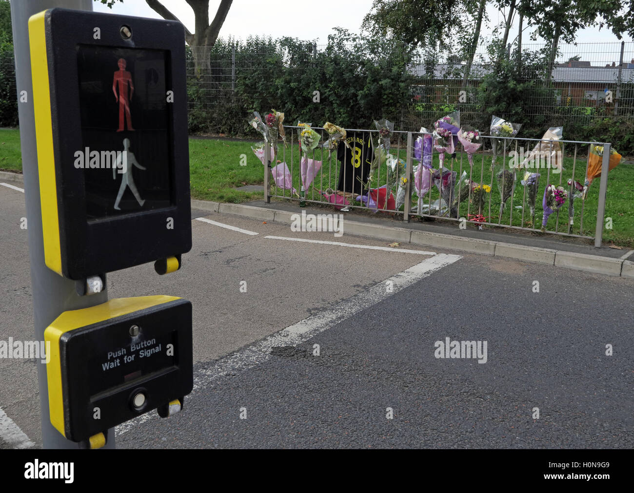 Unfall an einer Pelican Crossing, Howley, Warrington, Cheshire, England UK Stockfoto