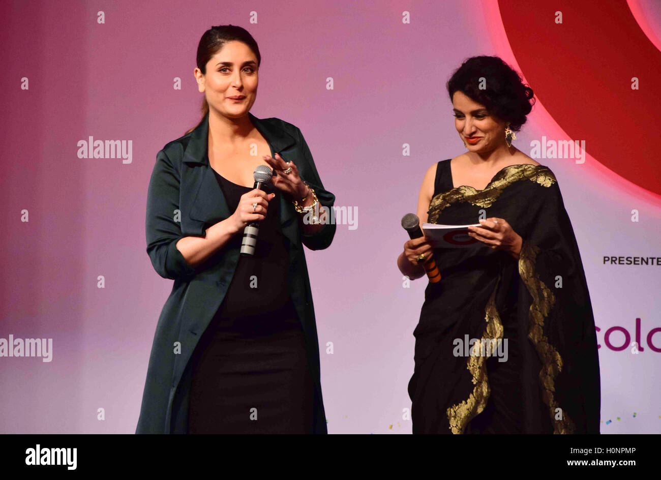 Bollywood Schauspieler Kareena Kapoor Tisca Chopra Pressekonferenz starten globale Bürger Festival Leadership Foundation Mumbai Stockfoto