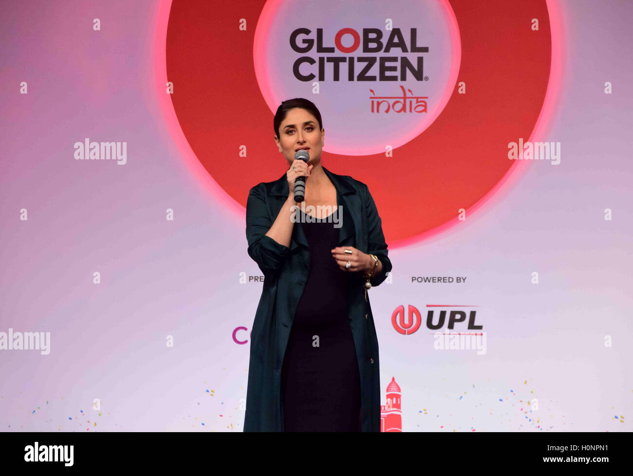 Bollywood-Schauspieler Kareena Kapoor-Pressekonferenz der Global Citizen Festival Leadership Foundation Mumbai starten Stockfoto