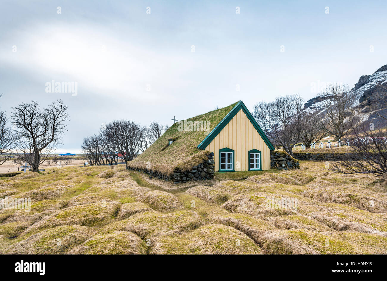 Hofskirkja, Rasen Kirche, Öraefi Region, Region Süd, Island Stockfoto