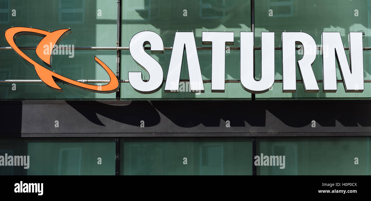 Logo, Saturn, Unterhaltungselektronik, Stuttgart, Baden-Württemberg, Deutschland Stockfoto