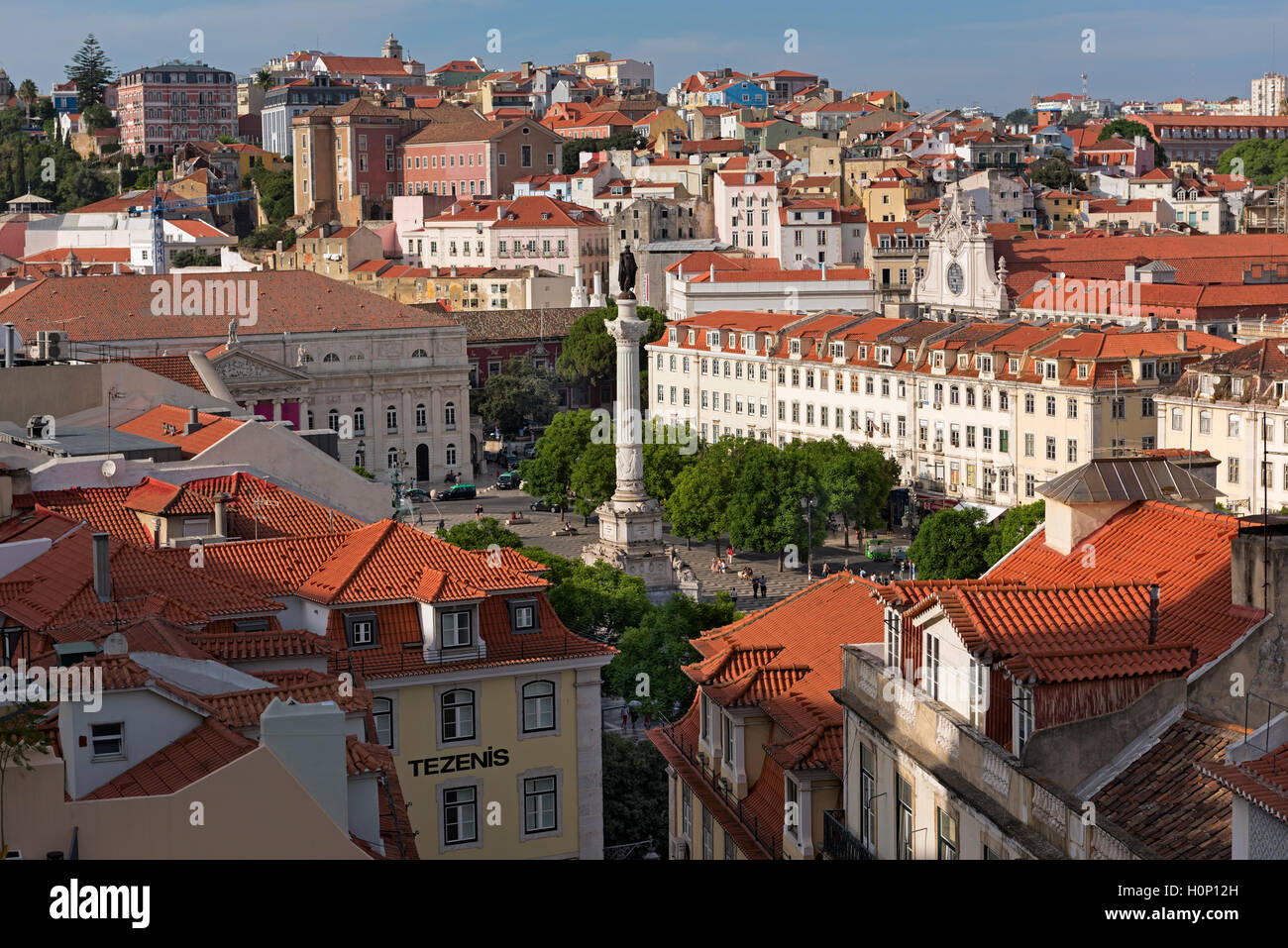 Luftbild, Rossio Platz Baixa Lissabon Portugal Stockfoto