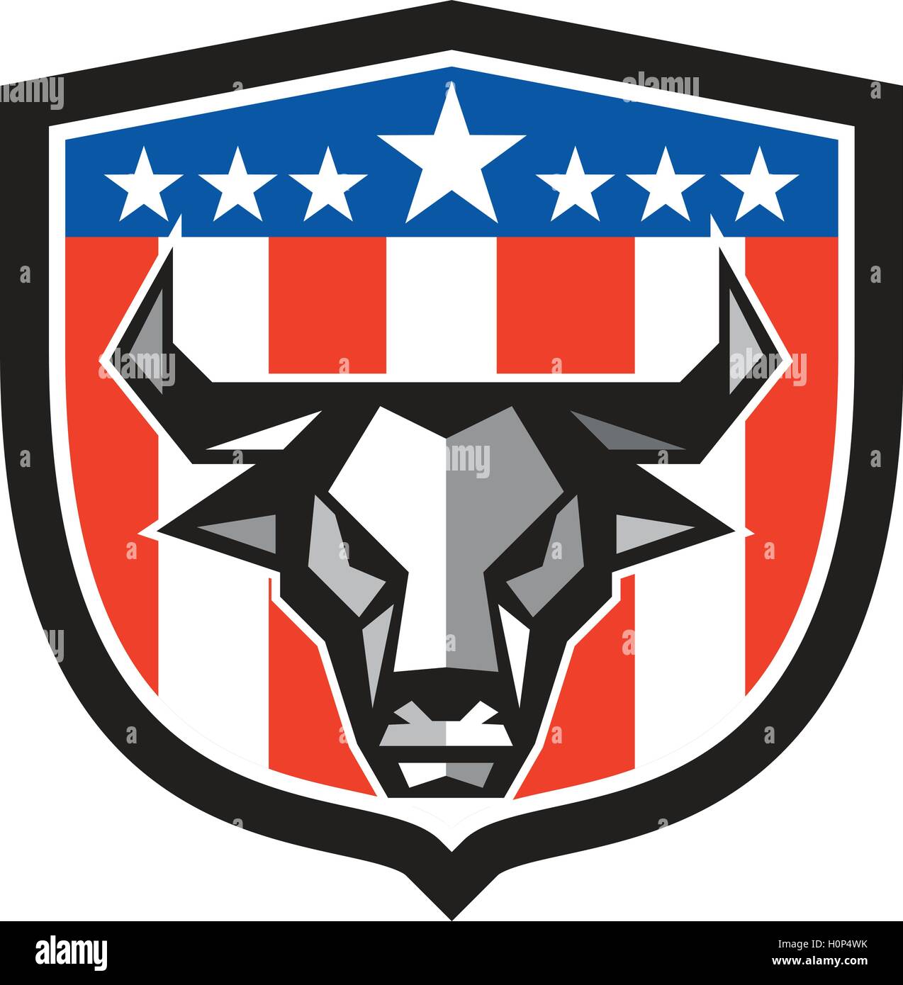 Kuh Stierkopf USA Flagge Wappen niedrige Polygon Stock Vektor