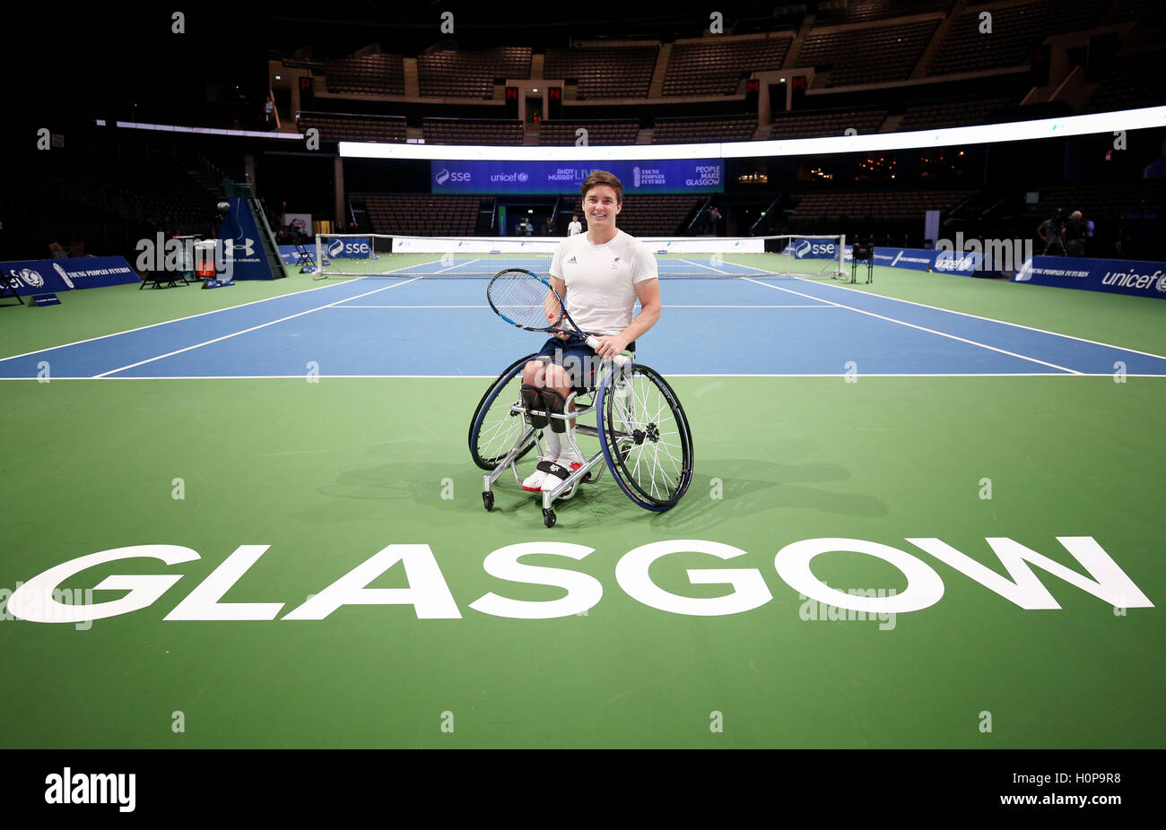 Paralympic-Gold-Medallist Gordon Reid vor dem Andy Murray Live Event im SSE Hydro, Glasgow. Stockfoto