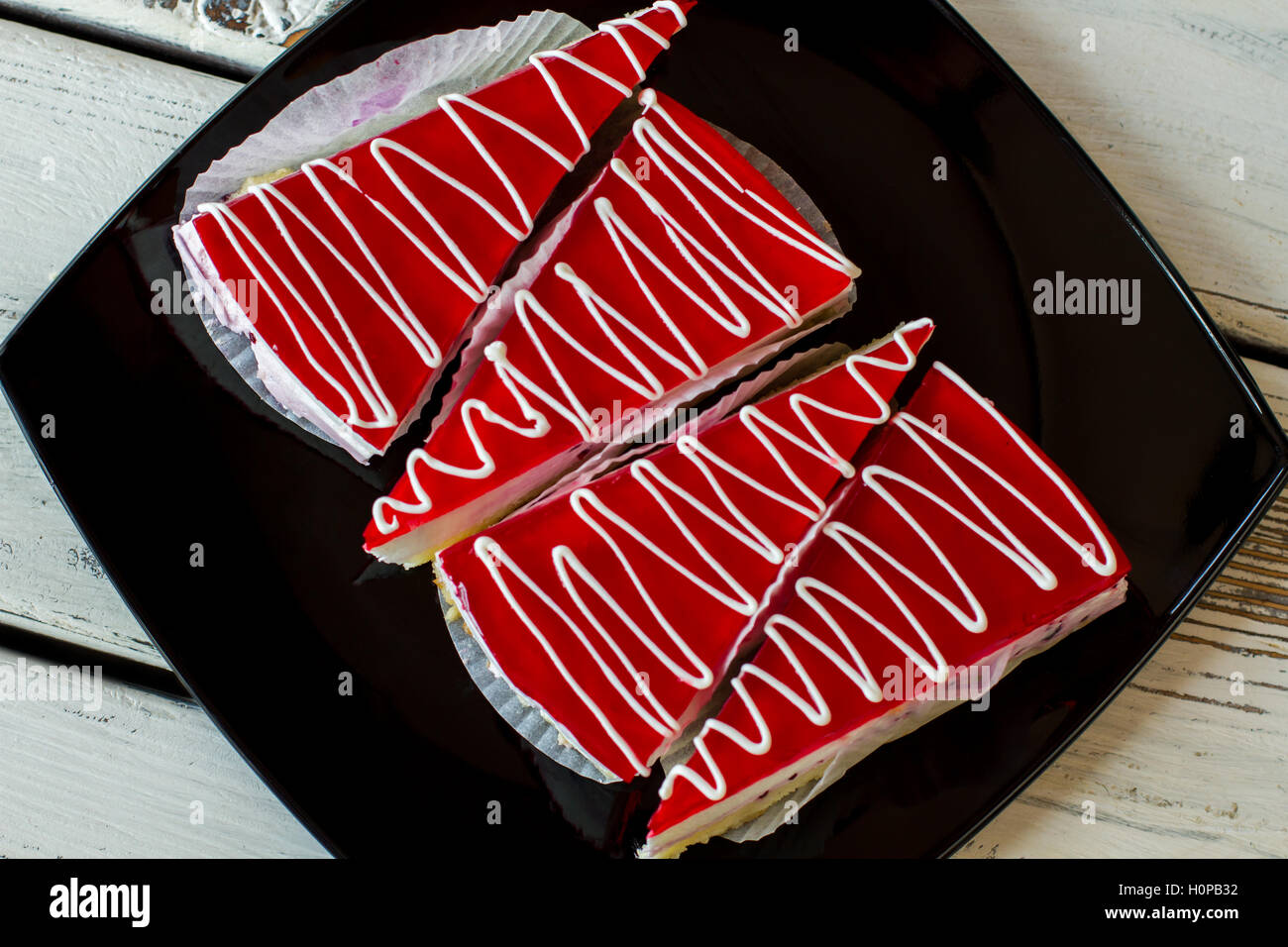 Vier Stücke des Kuchens. Stockfoto
