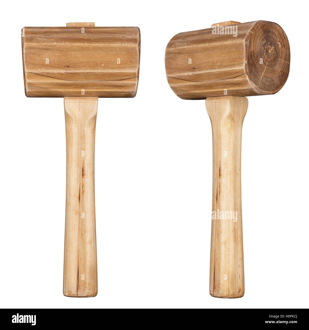 Holzhammer, isoliert auf weiss. Holzbearbeitung, Schreinerei Handwerkzeug. Stockfoto