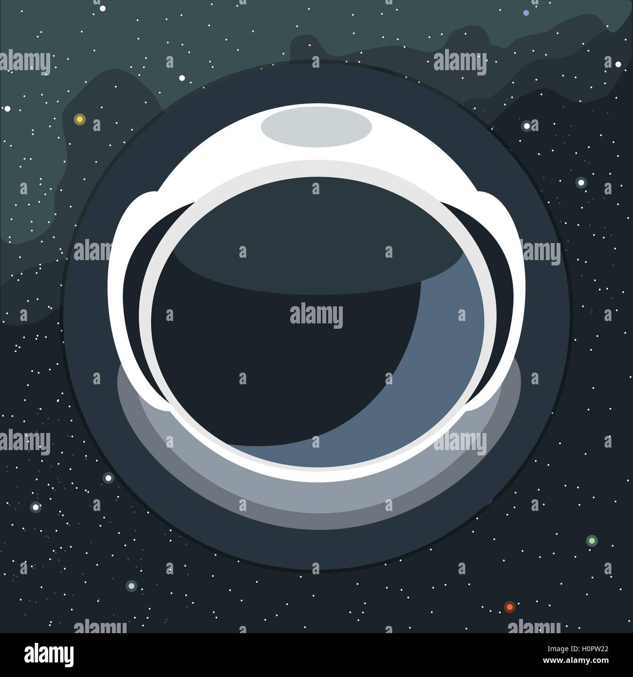 Digitale Vektor mit Astronaut Helmsymbol über Hintergrund mit Sternen, flachen Stil Stock Vektor