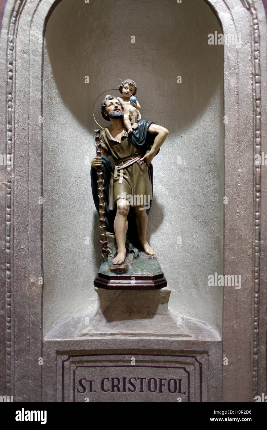 Saint Christopher, in die Einsiedelei der Heiligen Dreifaltigkeit, in der Nähe von L´Espluga de Francolí, Tarragona, Katalonien, Spanien. Stockfoto