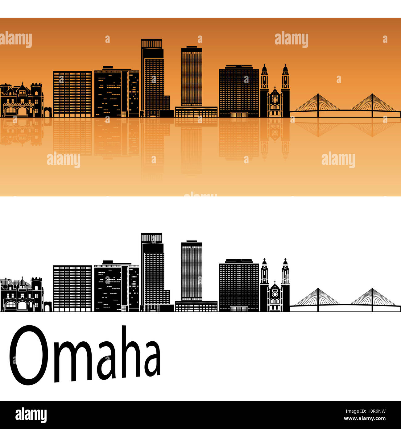 Skyline von Omaha in orangem Hintergrund in bearbeitbare Vektordatei Stockfoto