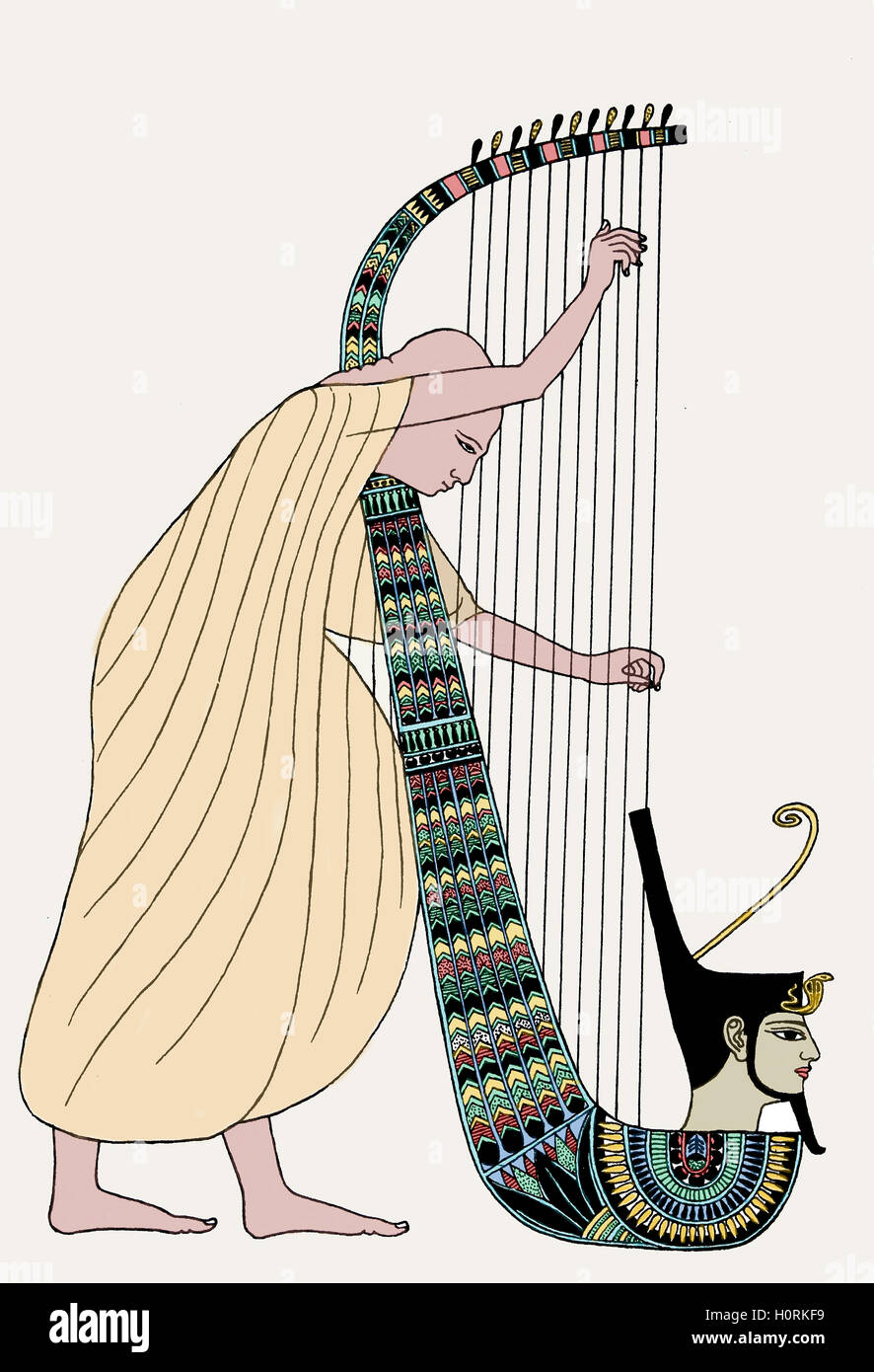 Alten Ägypten. Die Royal-Harfenistin aus dem Grab des Ramses III. Gravur. Farbe. 19. Jh. Stockfoto