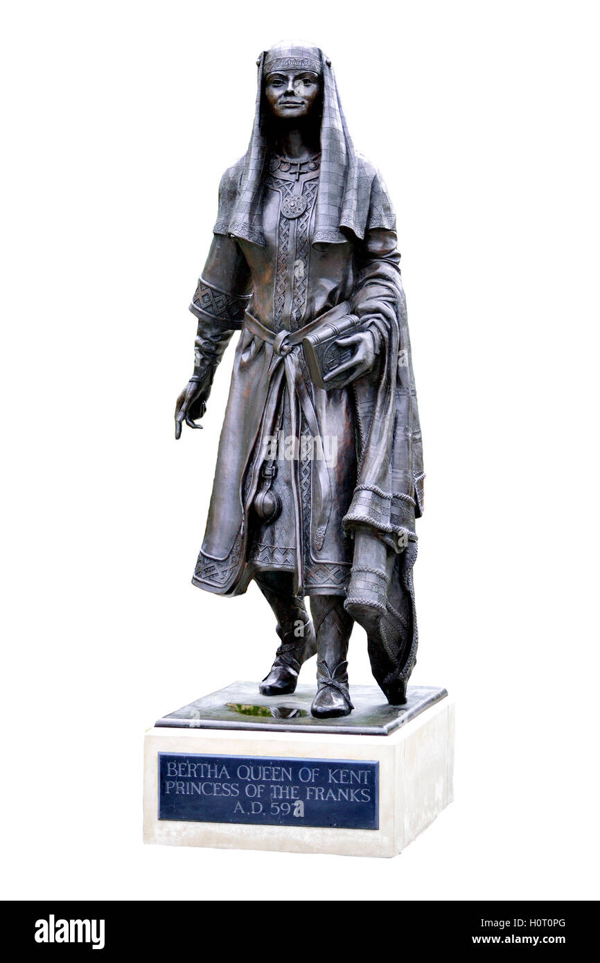 Canterbury, Kent, UK. Bronze-Bronze-Statue (S R Melton; 2005) von Bertha, Queen of Kent, bei Lady Woottons Green (Ausschnitt) Stockfoto