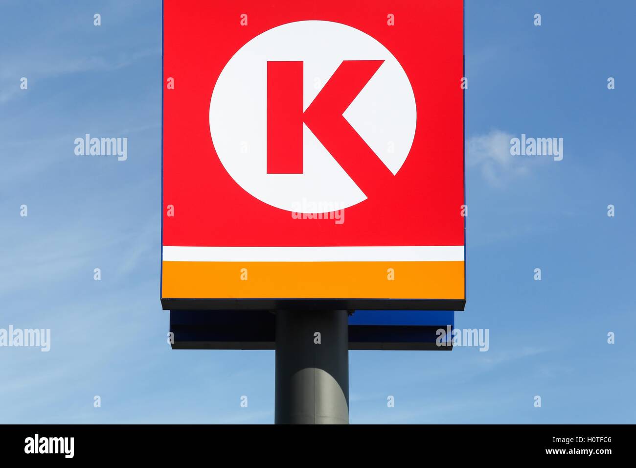 Circle K Schild an einer Tankstelle Stockfoto