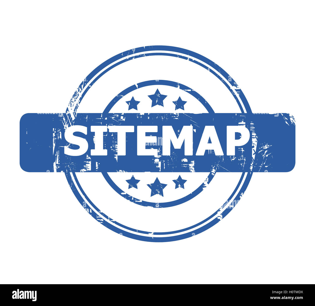 Sitemap-Stempel mit Sternen isoliert auf einem weißen Hintergrund. Stockfoto