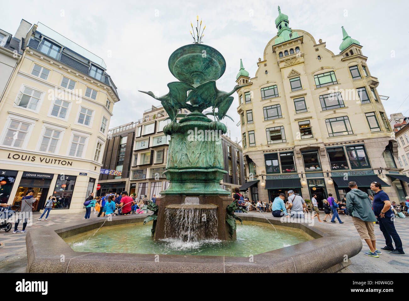 Kopenhagen, AUG 28: Der historische Storch Brunnen am 28. August 2016 in Kopenhagen, Dänemark Stockfoto