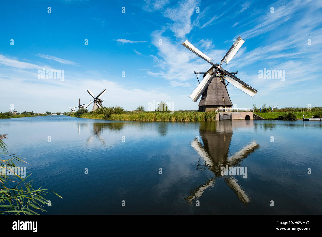 Windmühlen in Kinderdijk UNESCO-Weltkulturerbe in den Niederlanden Stockfoto