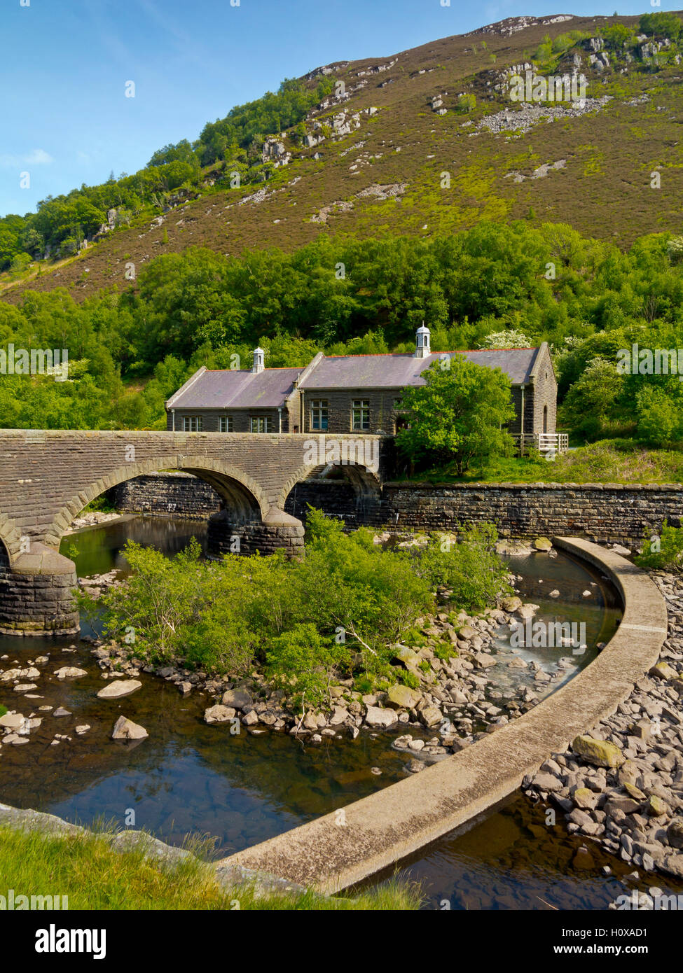 Hydroelektrische Turbinenhalle in Elan Valley Stauseen System Powys Wales UK gebaut, um die Wasserversorgung der Stadt Birmingham-UK Stockfoto