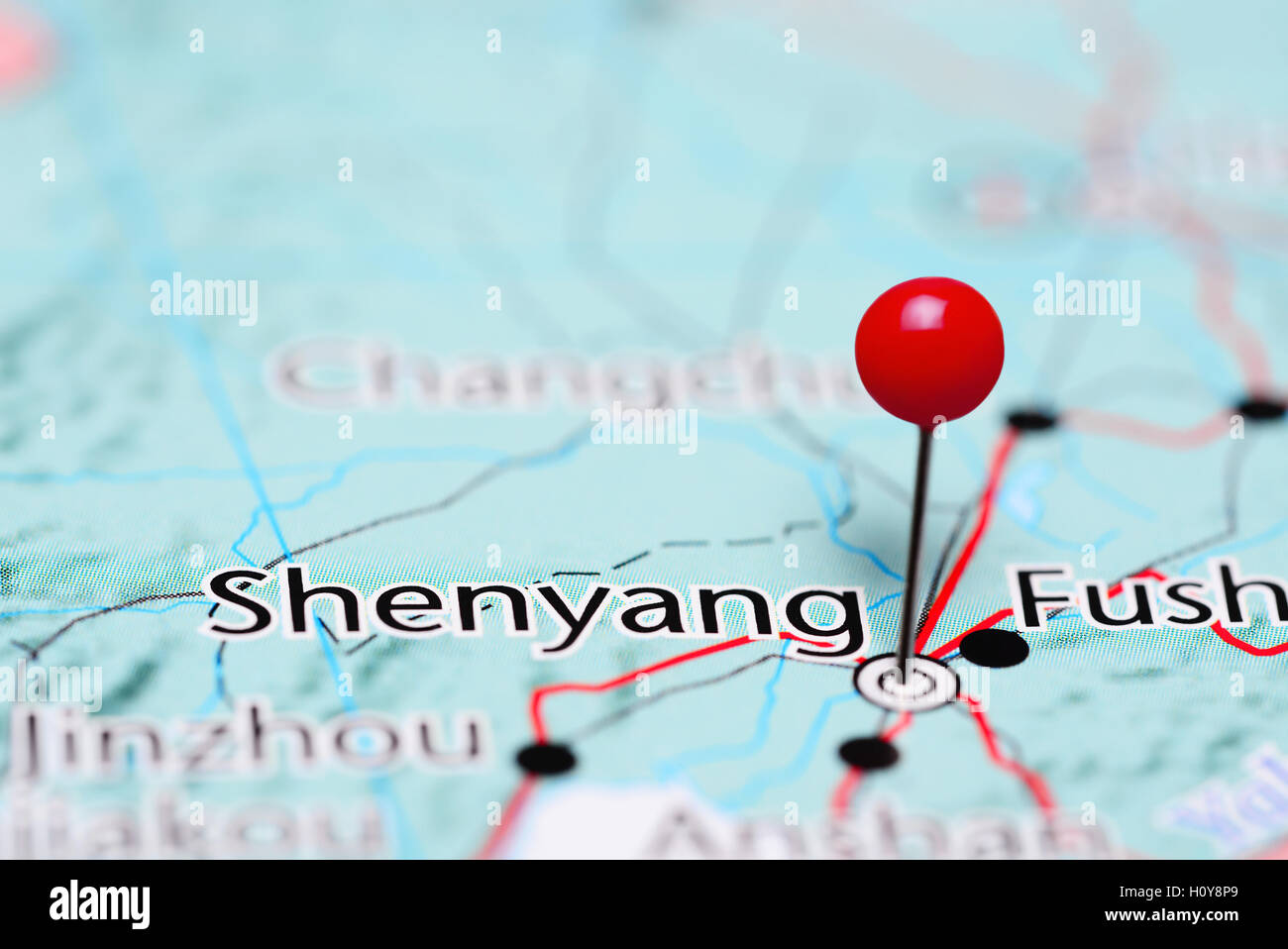 Shenyang, fixiert auf einer Karte von China Stockfoto