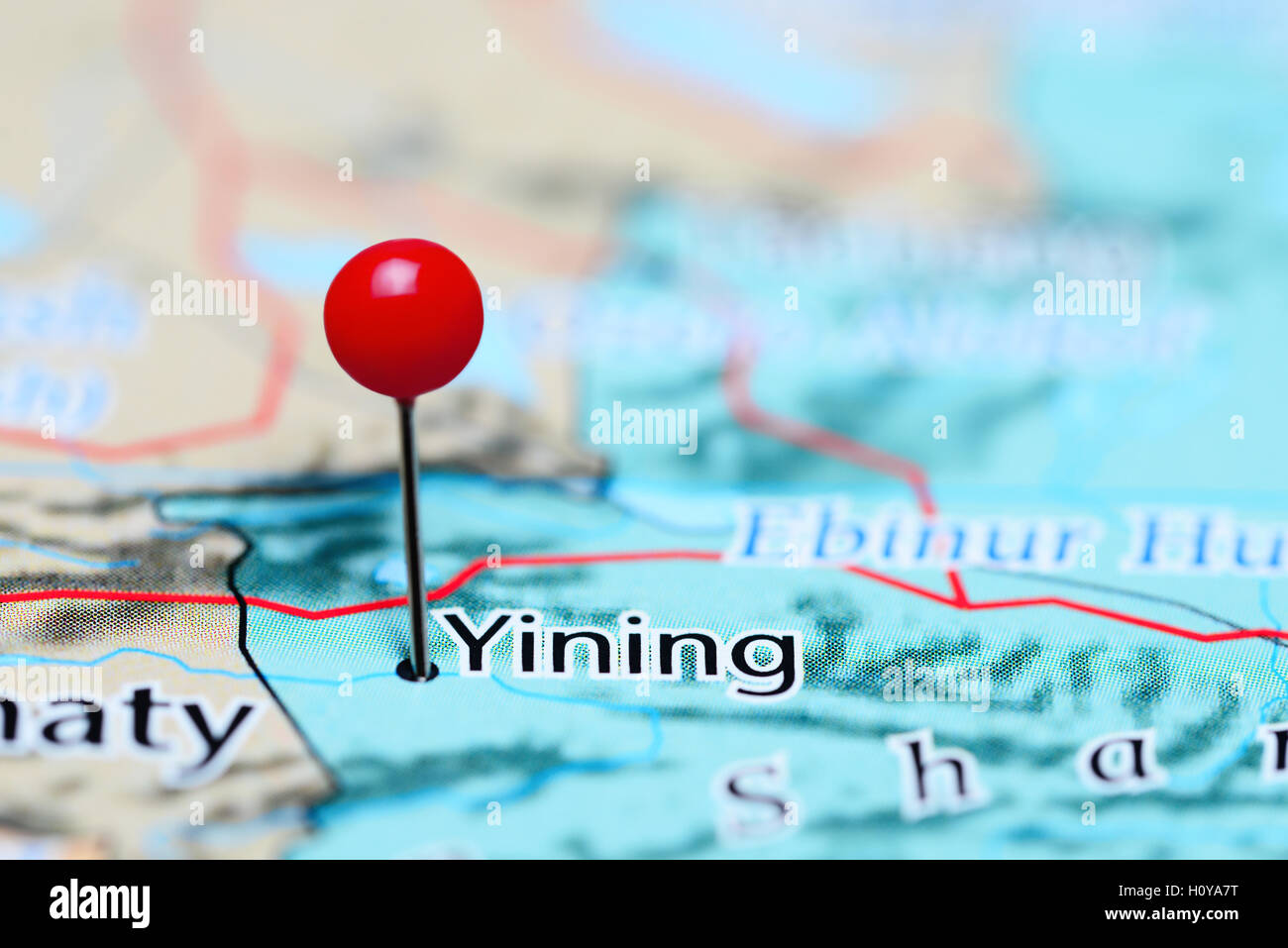 Yining fixiert auf einer Karte von China Stockfoto