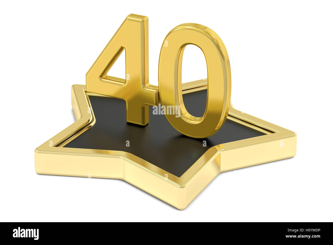 Goldene Zahl 40 auf Sterne Podium, Award-Konzept. 3D-Rendering isoliert auf weißem Hintergrund Stockfoto