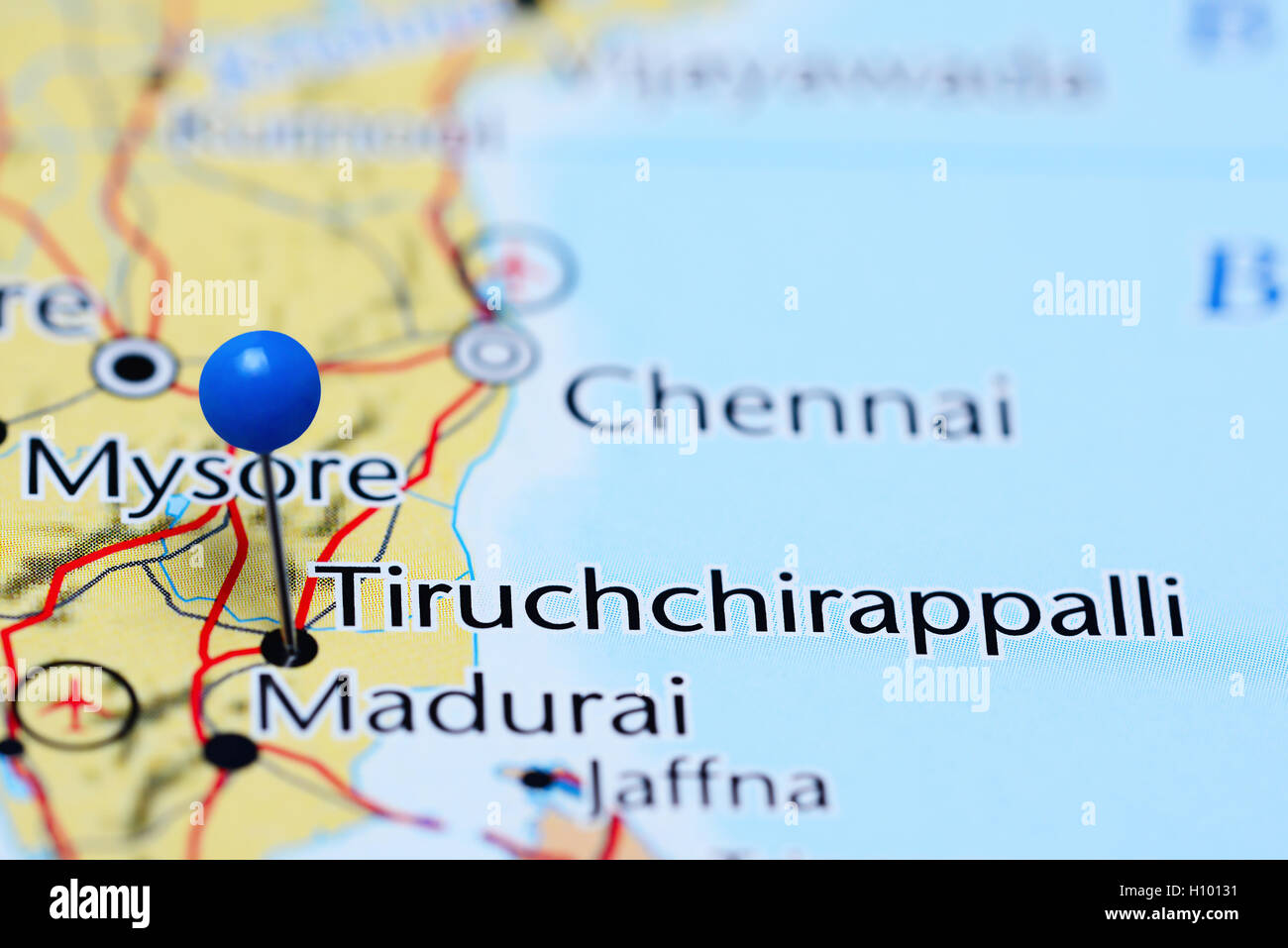 Tiruchirappalli fixiert auf einer Karte von Indien Stockfoto