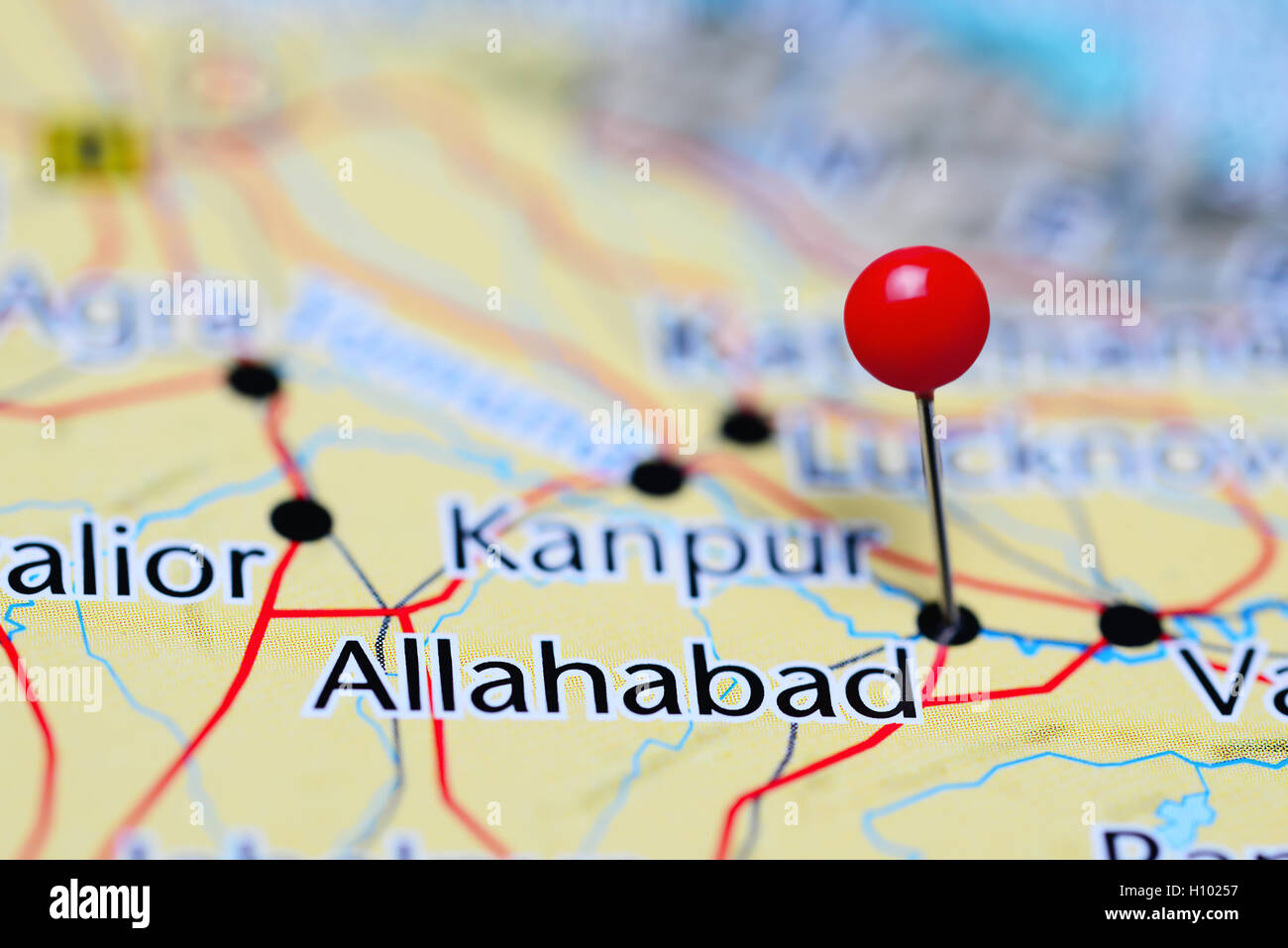 Allahabad, fixiert auf einer Karte von Indien Stockfoto