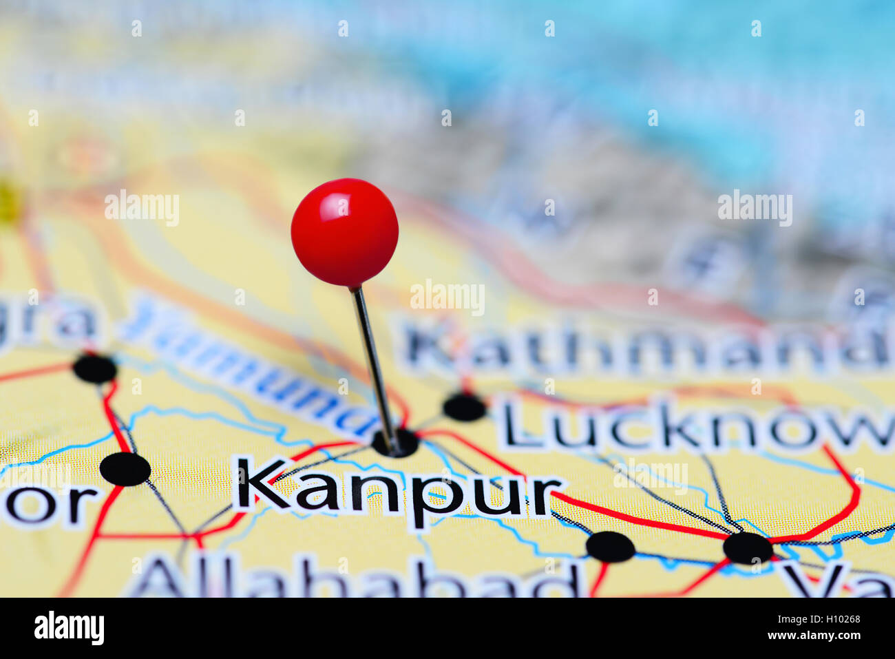 Kanpur, fixiert auf einer Karte von Indien Stockfoto