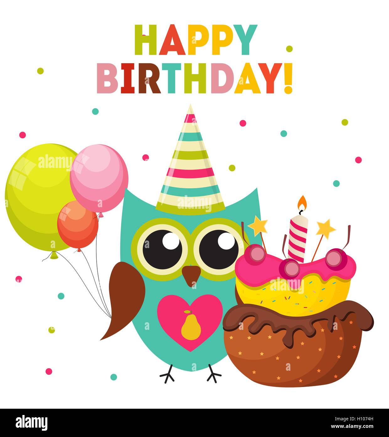 Süße Eule Happy Birthday Hintergrund mit Luftballons und Platz für Y