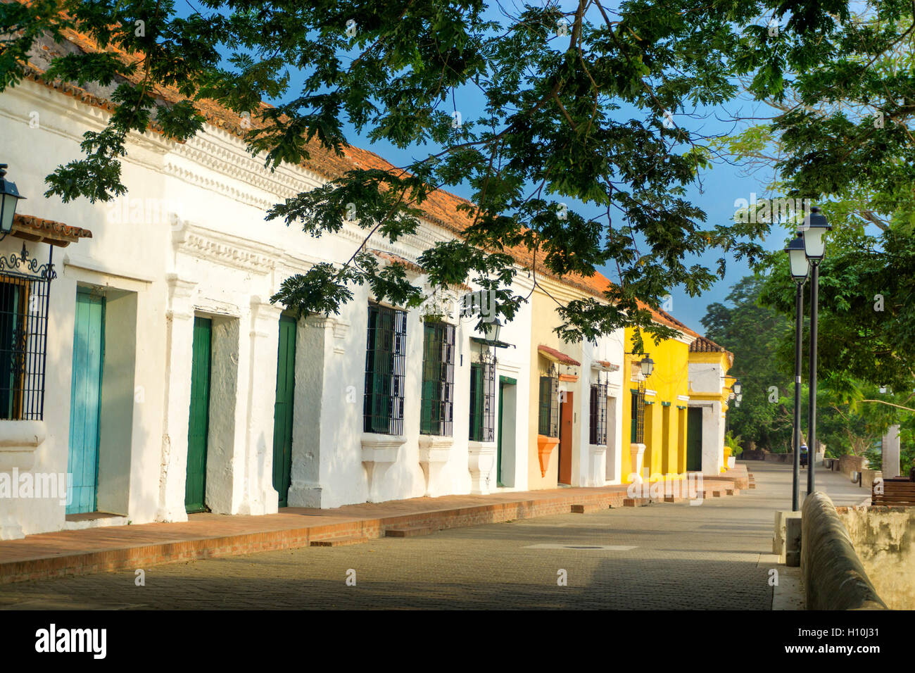Blick auf die beeindruckende Kolonialarchitektur in Mompox, Kolumbien Stockfoto
