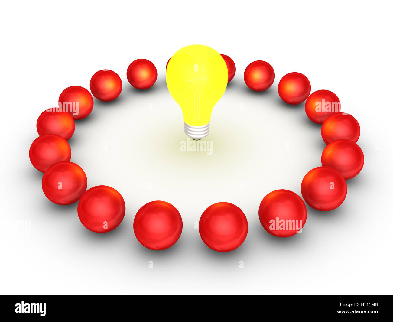 Teamarbeit-Konzept mit einer Glühbirne in der Mitte Stockfoto