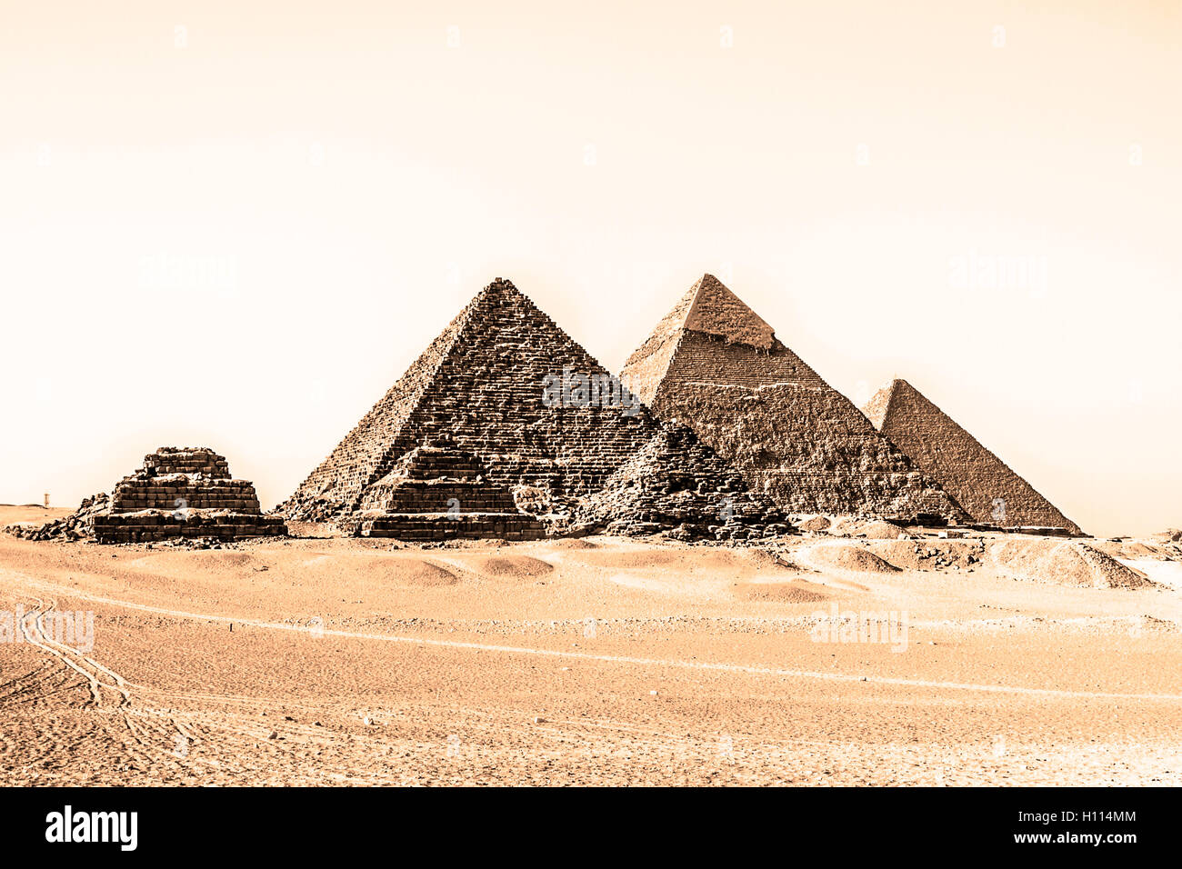 Großen Pyramiden in Gizeh-Tal, Kairo, Ägypten Stockfoto