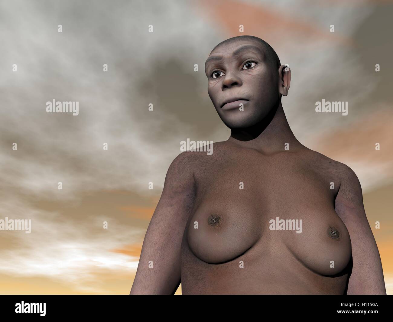 Weiblichen Homo Erectus - 3D render Stockfoto
