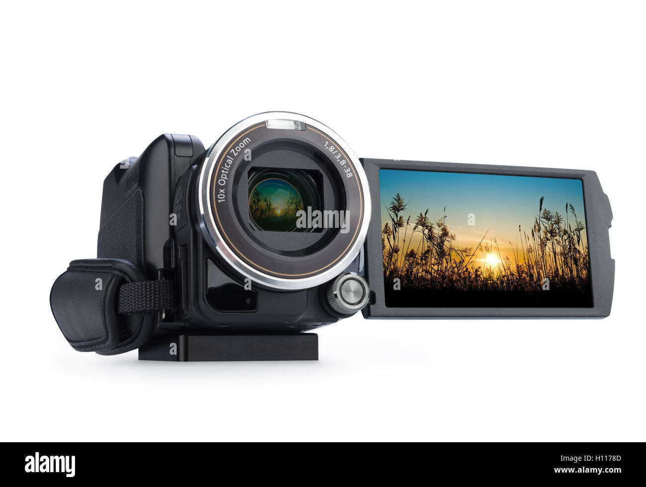 Digitale Videokamera isoliert auf weißem Hintergrund. Stockfoto