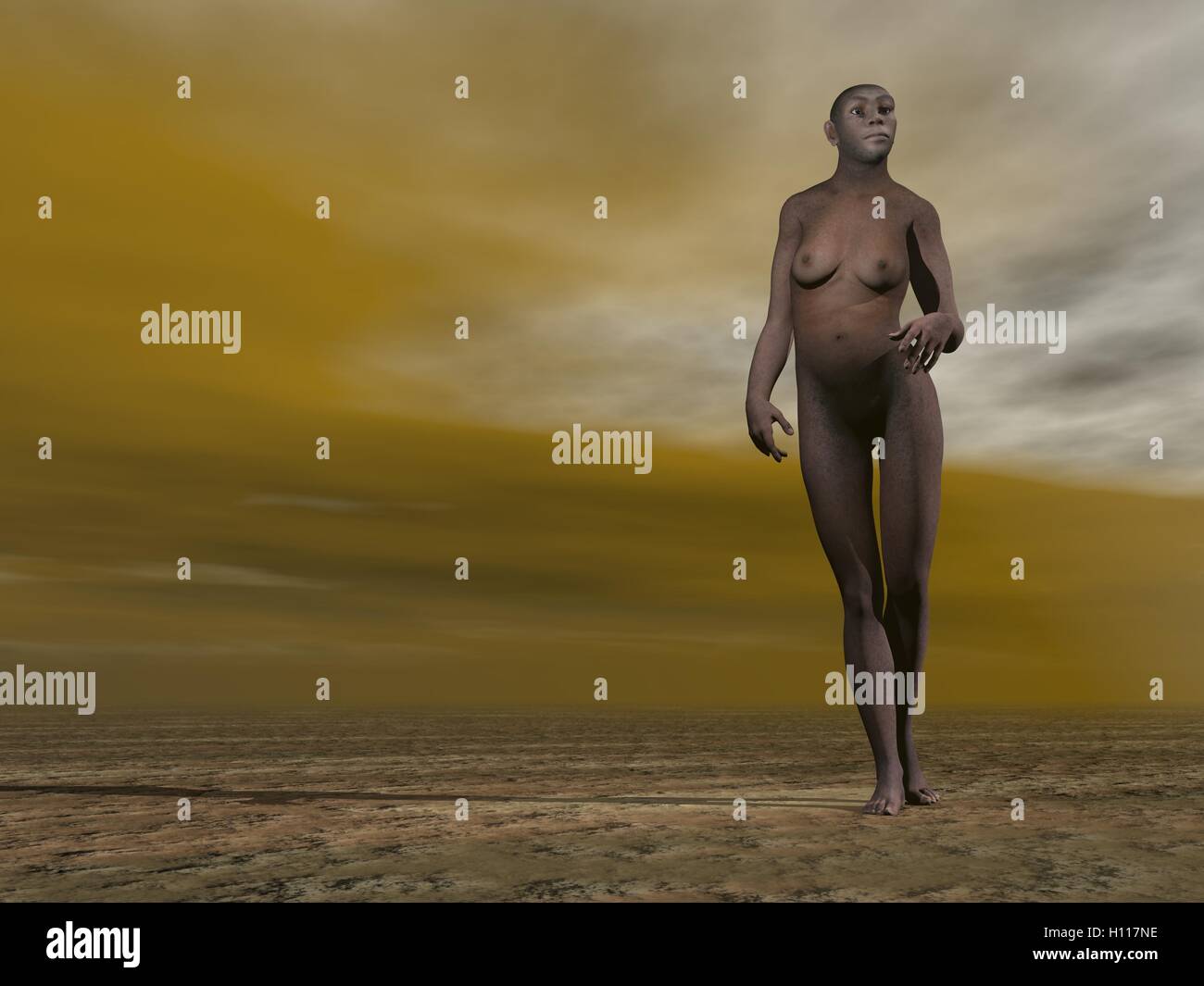 Weiblichen Homo Erectus - 3D render Stockfoto