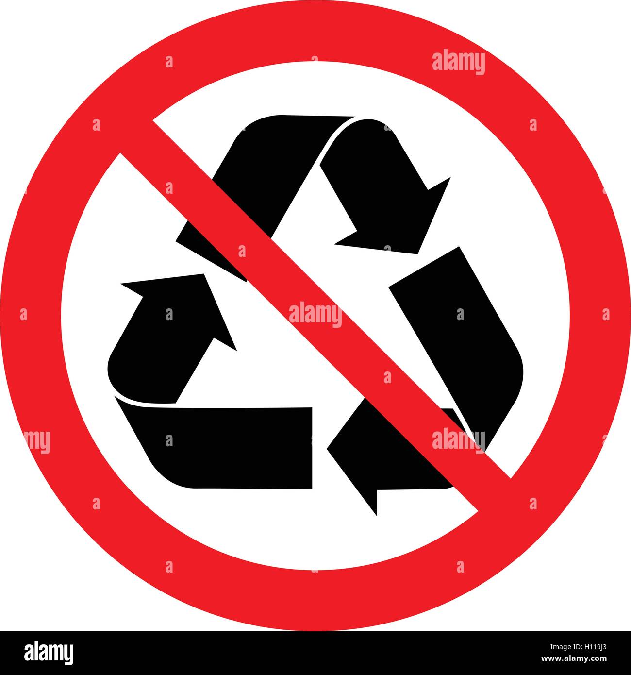 Nicht recyceln Symbol. kein Recycling label. recycle Verbotsschild, isolierte Vector Illustration. Stock Vektor