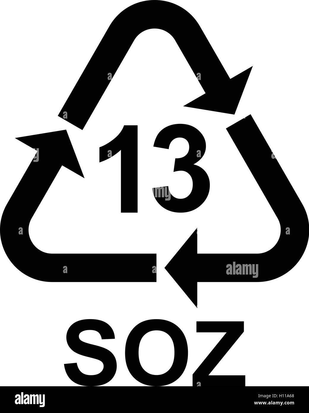Akku recycling Symbol 13 Soz, Recycling von Batterien Code 13 Soz, Vector Illustration. Stock Vektor