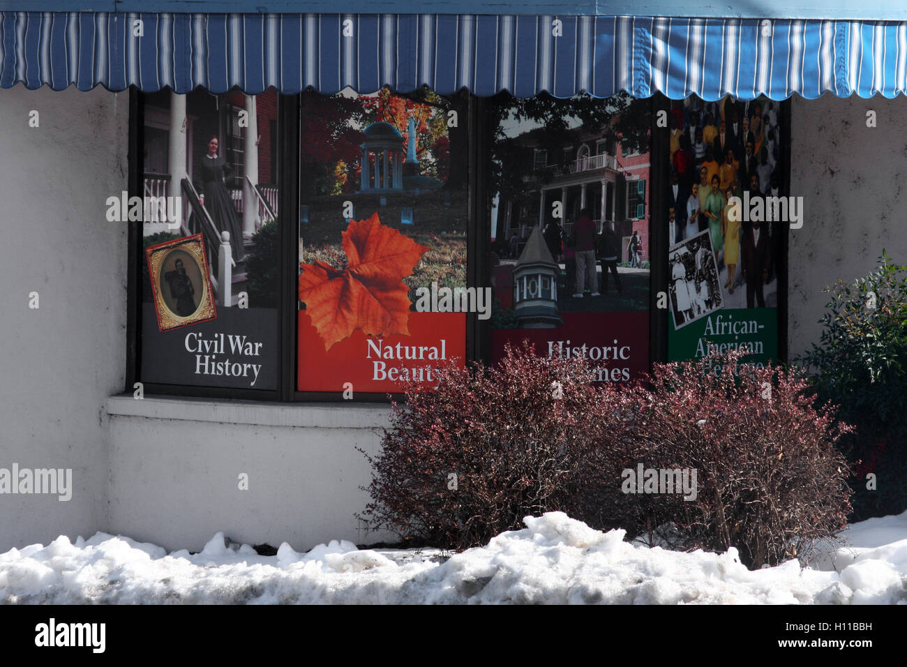 Außenplakate im Besucherzentrum in Lynchburg, Virginia, USA Stockfoto