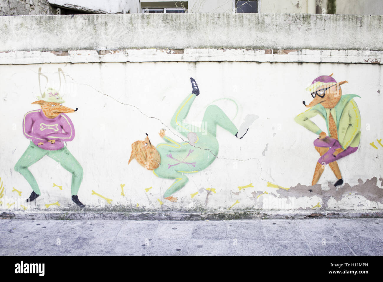 Wölfe in Stadtstraße Breakdance tanzen Stockfoto