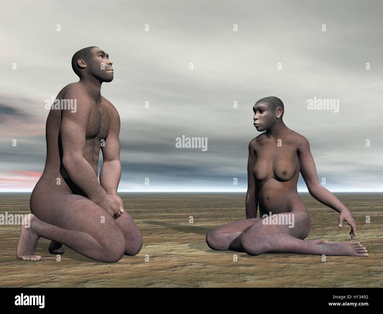 Homo Erectus paar-3D render Stockfoto