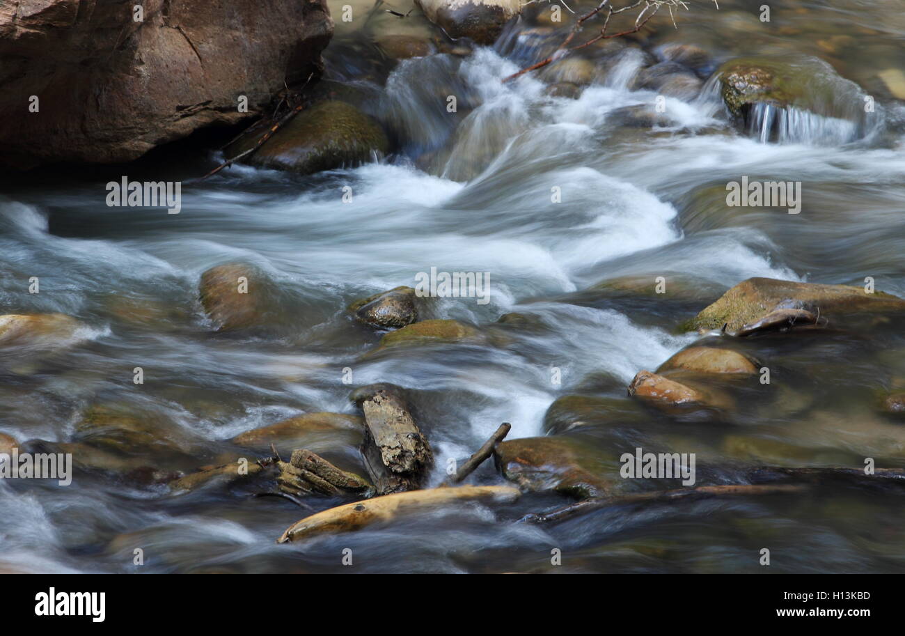 Wirbelnden Wasser des Virgin River im Zion Canyon National Park Stockfoto