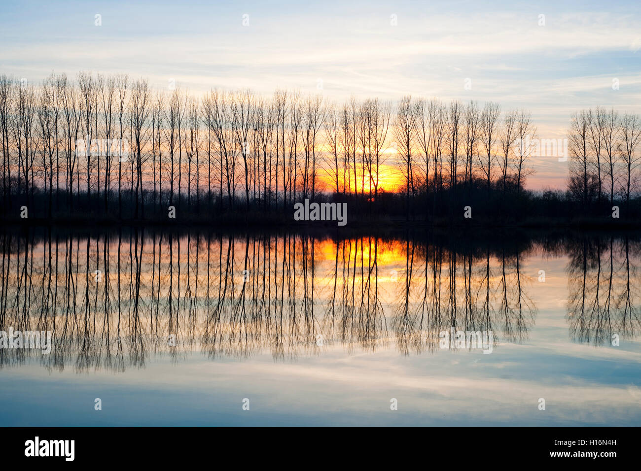 Sonnenuntergang, Naturschutzgebiet Herbslebener Teiche, Weiher, Herbsleben Herbsleben, Thüringen, Deutschland Stockfoto